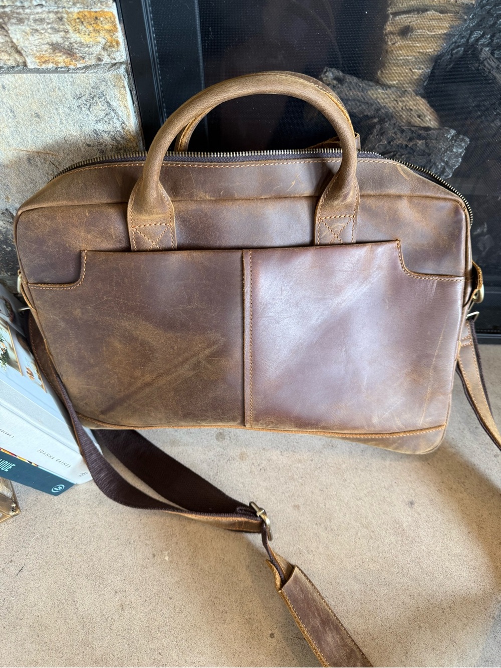 Classic Brown Leather Laptop Briefcase - Men - Picture 2 of 5